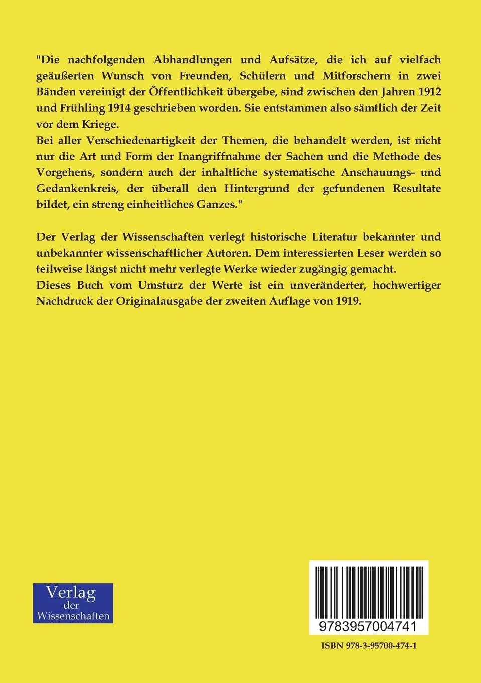 Rückseite: 9783957004741 | Vom Umsturz der Werte | Max Scheler | Taschenbuch | 320 S. | Deutsch