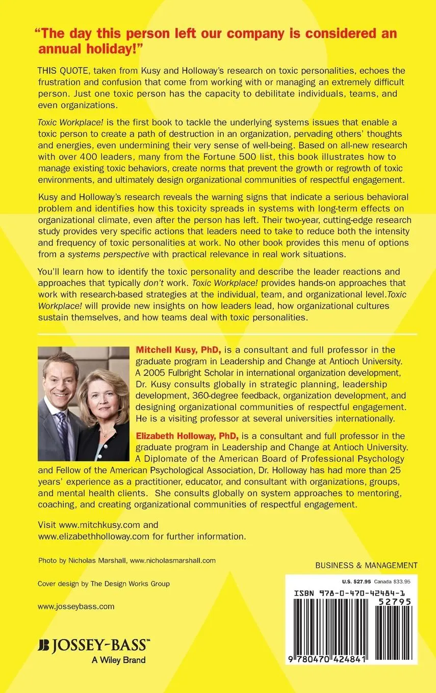 Rückseite: 9780470424841 | Toxic Workplace! | Mitchell Kusy (u. a.) | Buch | Gebunden | Englisch