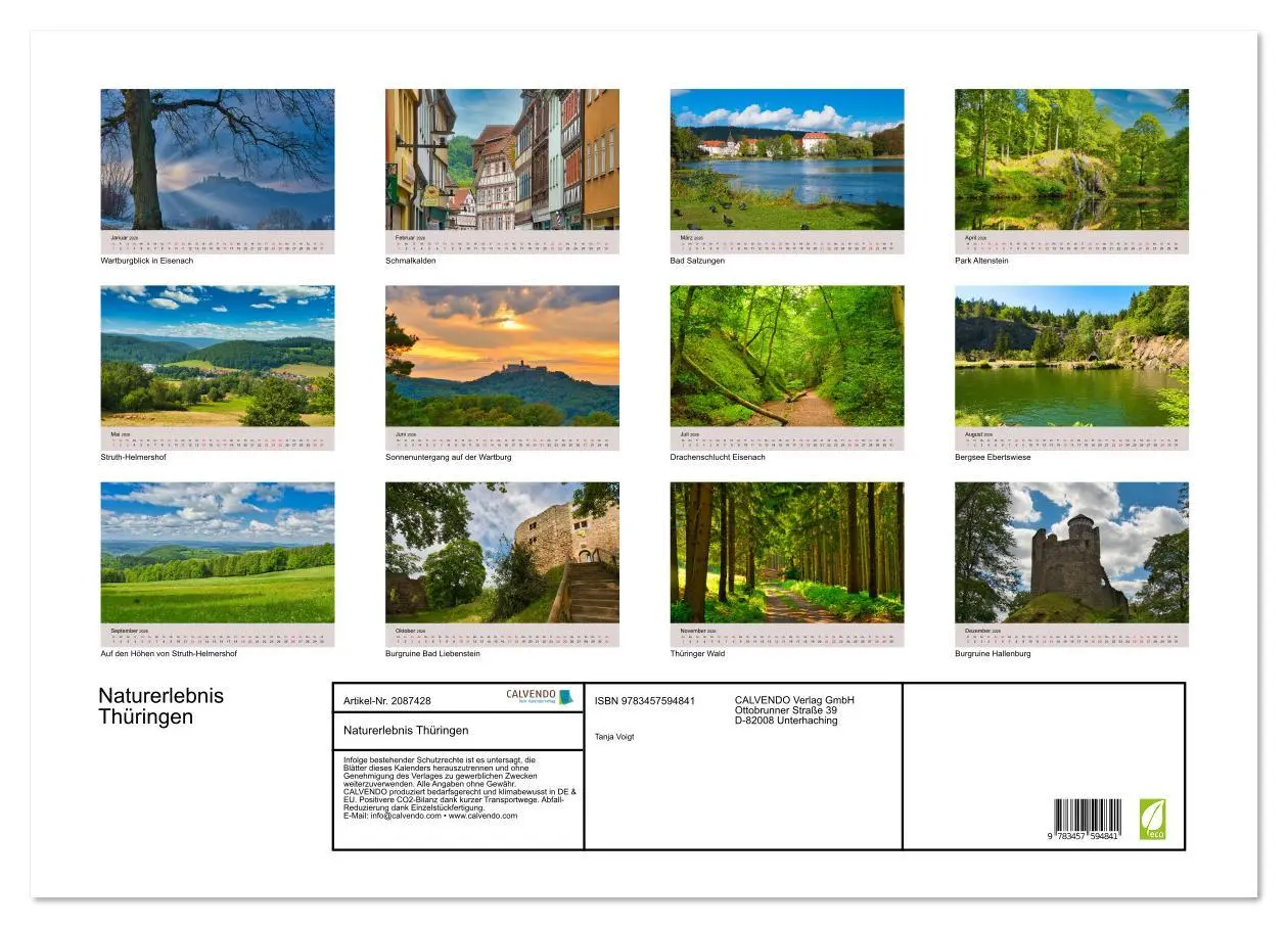 Bild: 9783457594841 | Naturerlebnis Thüringen (Wandkalender 2026 DIN A2 quer), CALVENDO...