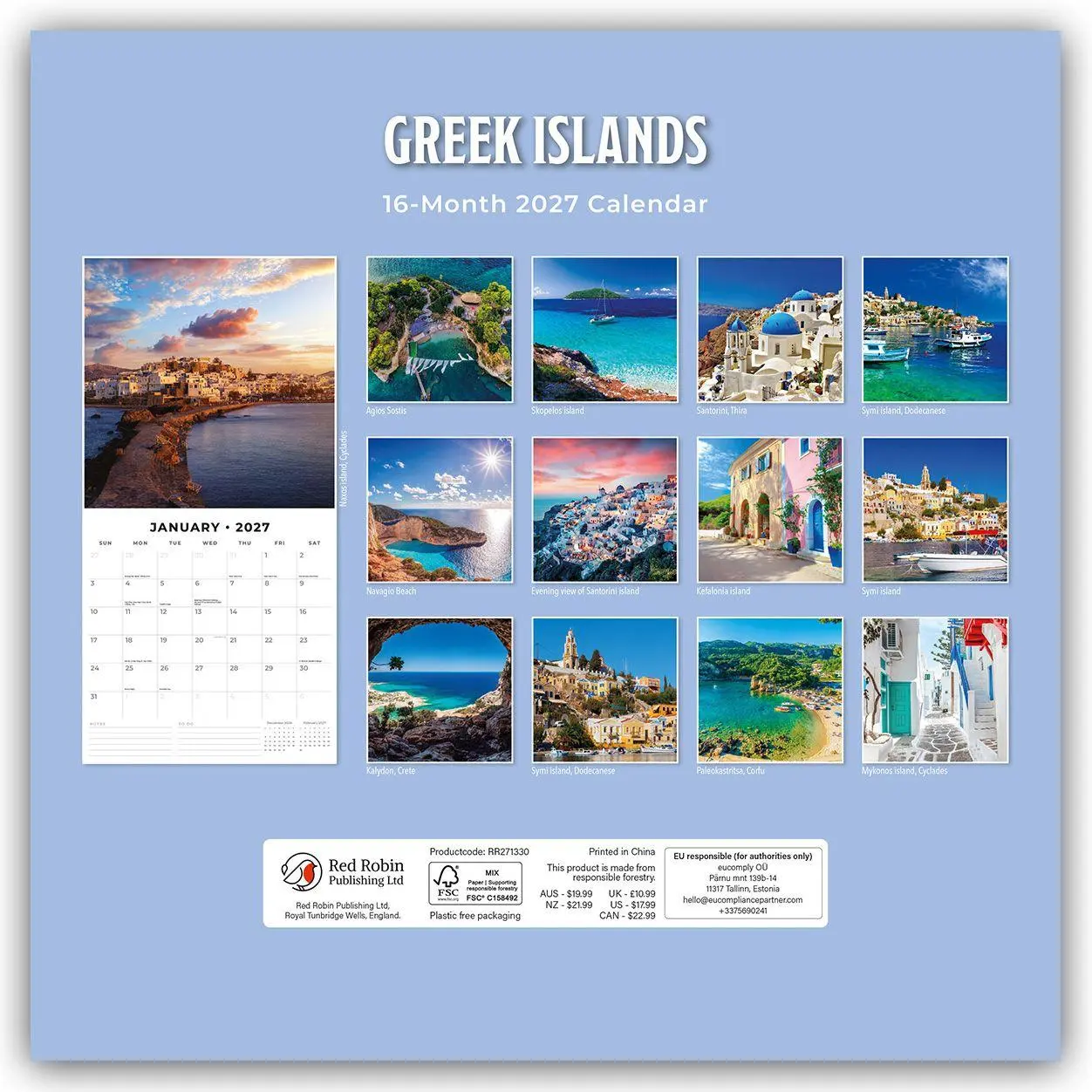 Bild: 9781837014941 | Greek Islands - Griechische Inseln 2027 - 16-Monatskalender | Red