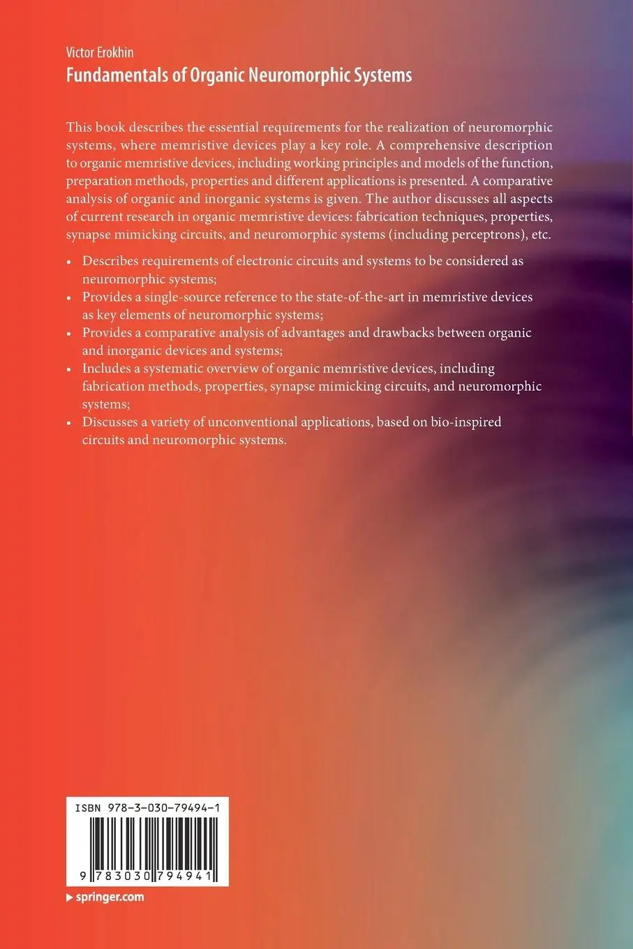Rückseite: 9783030794941 | Fundamentals of Organic Neuromorphic Systems | Victor Erokhin | Buch