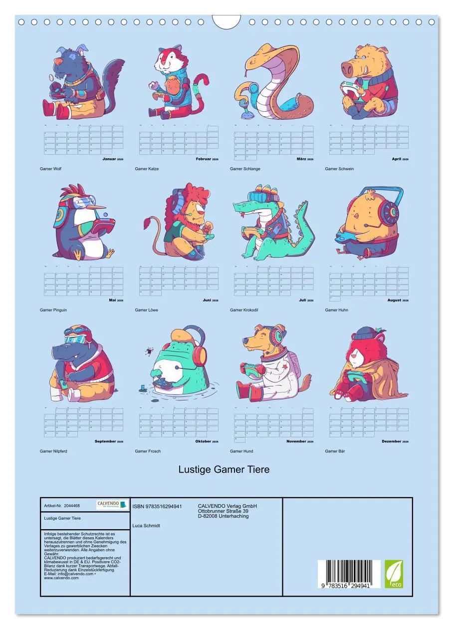 Bild: 9783516294941 | Lustige Gamer Tiere (Wandkalender 2026 DIN A3 hoch), CALVENDO...