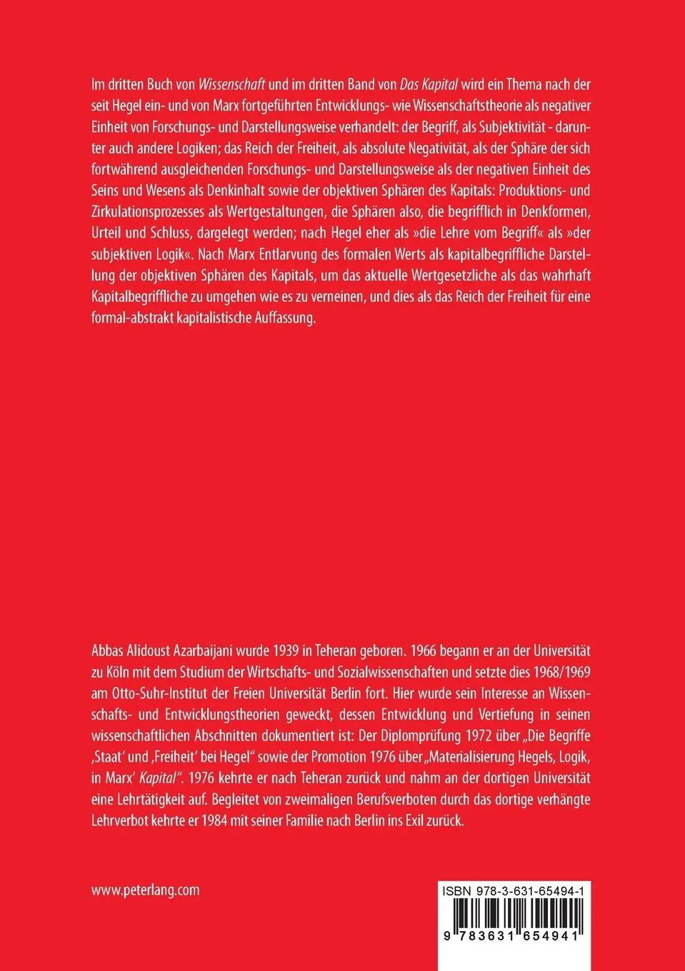 Rückseite: 9783631654941 | Aufhebung Hegels 'Wissenschaft der Logik' in Marx' 'Das Kapital'