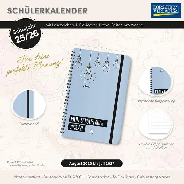 Bild: 9783819304941 | Schülerkalender Light on 2026/2027 | Verlag Korsch | Kalender | 128 S.