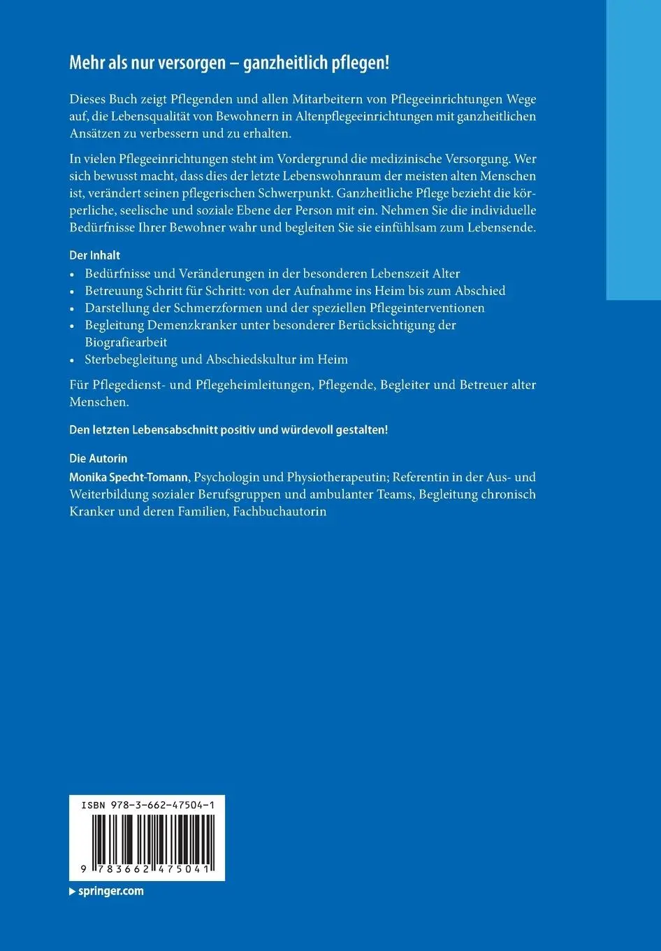 Rückseite: 9783662475041 | Ganzheitliche Pflege von alten Menschen | Monika Specht-Tomann | Buch