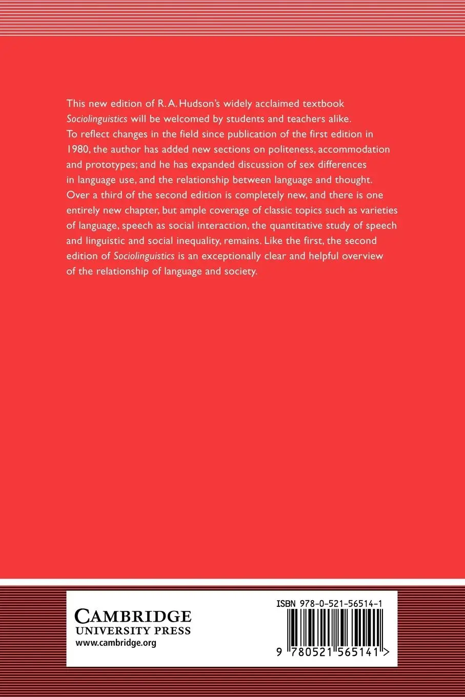 Rückseite: 9780521565141 | Sociolinguistics | R. A. Hudson (u. a.) | Taschenbuch | Englisch