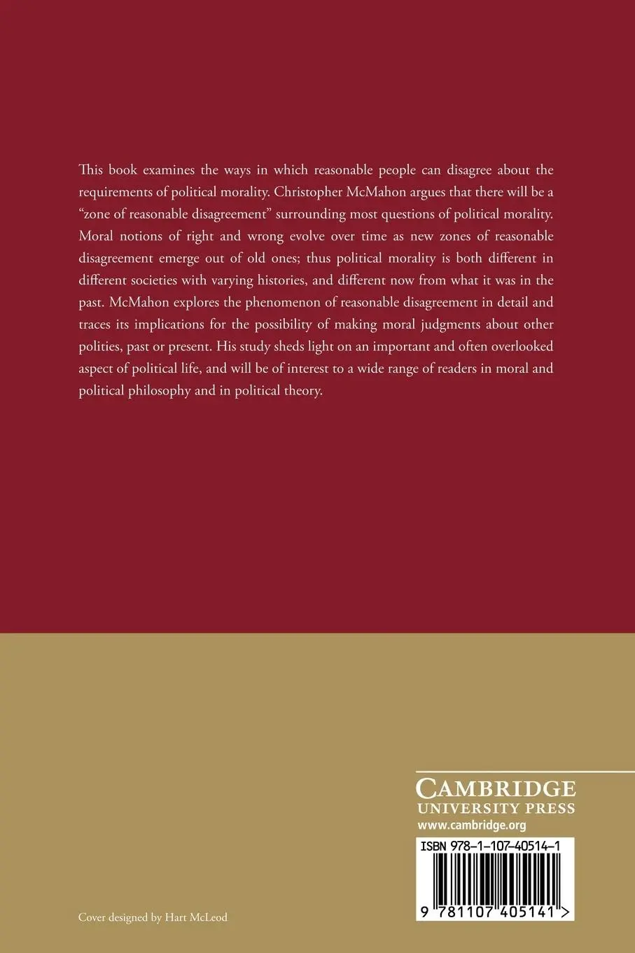 Rückseite: 9781107405141 | Reasonable Disagreement | A Theory of Political Morality | Mcmahon