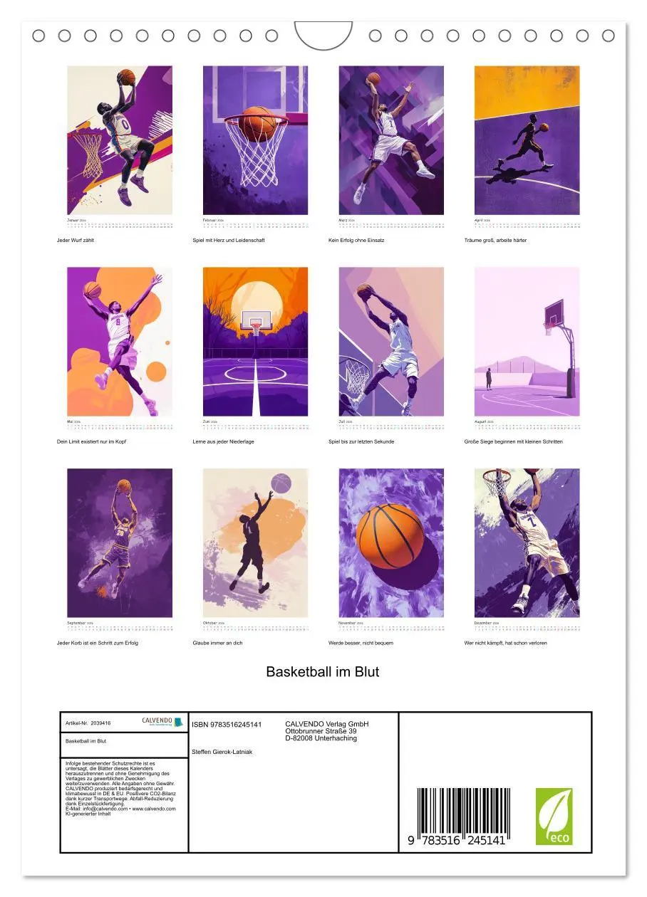 Bild: 9783516245141 | Basketball im Blut (Wandkalender 2026 DIN A4 hoch), CALVENDO...