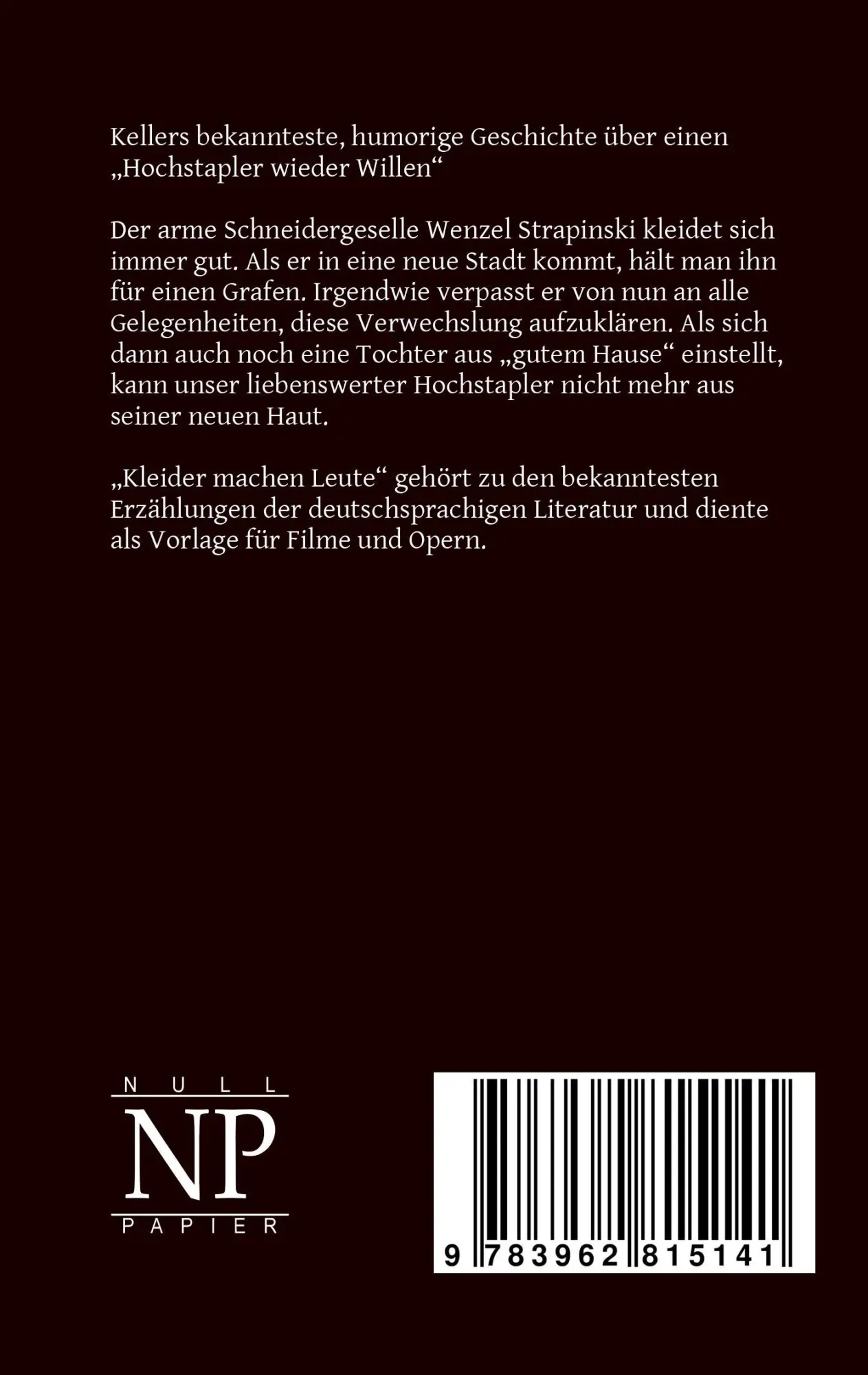 Rückseite: 9783962815141 | Kleider machen Leute | Gottfried Keller | Taschenbuch | 56 S. | 2024