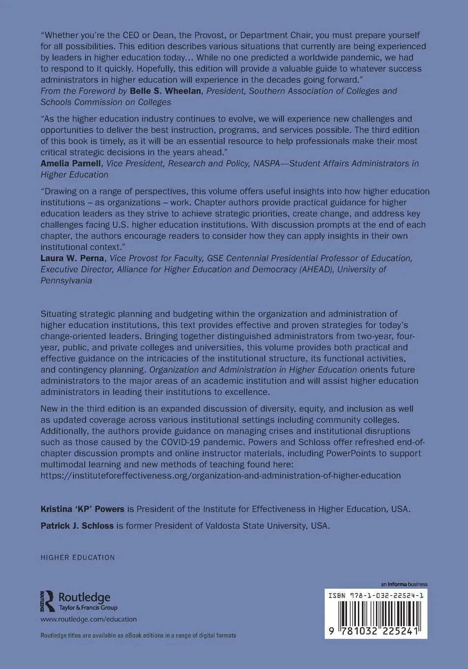 Rückseite: 9781032225241 | Organization and Administration in Higher Education | Powers (u. a.)