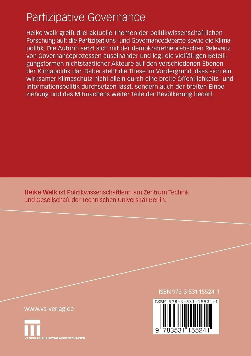 Rückseite: 9783531155241 | Partizipative Governance | Heike Walk | Taschenbuch | viii | Deutsch