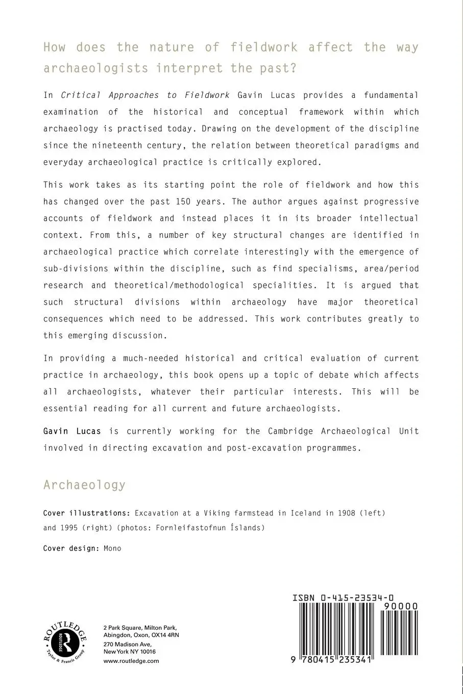 Rückseite: 9780415235341 | Critical Approaches to Fieldwork | Gavin Lucas | Taschenbuch | 2000