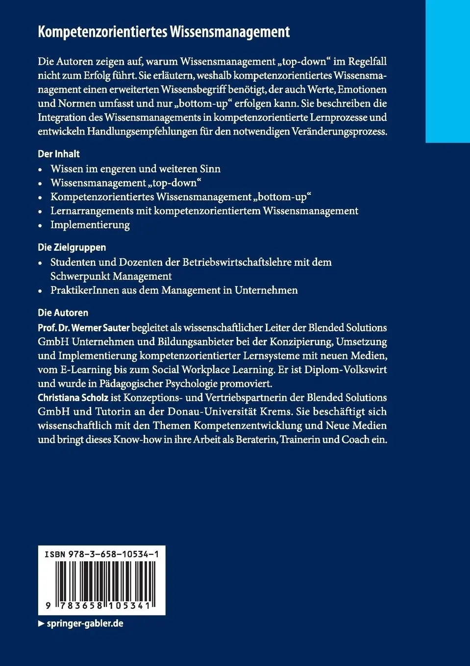 Rückseite: 9783658105341 | Kompetenzorientiertes Wissensmanagement | Christiana Scholz (u. a.)