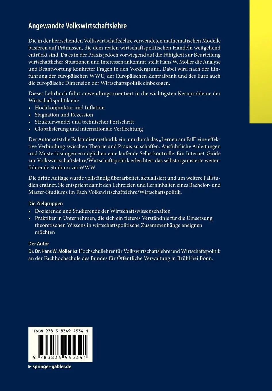 Rückseite: 9783834945341 | Angewandte Volkswirtschaftslehre | Hans W. Möller | Taschenbuch | xvi