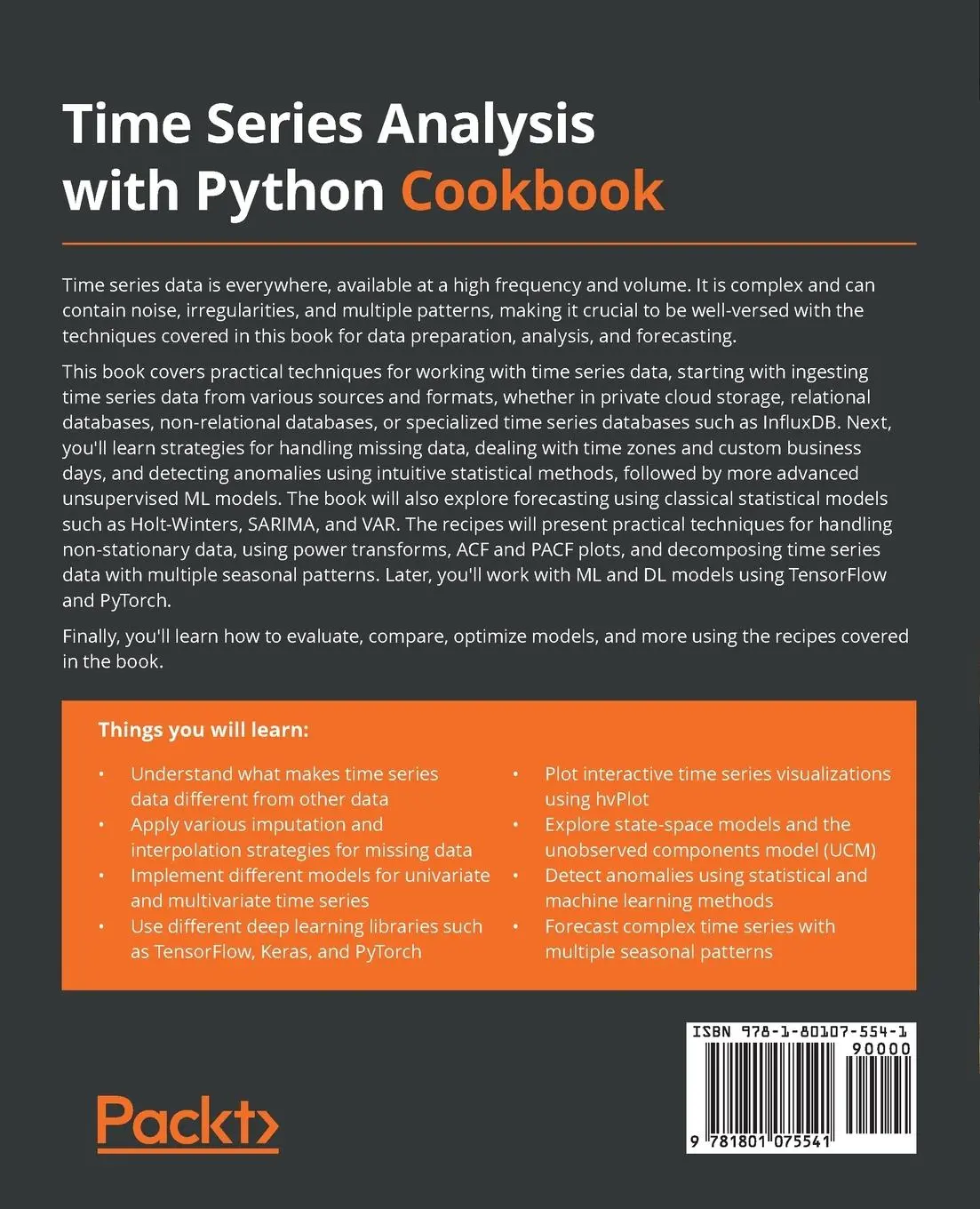 Rückseite: 9781801075541 | Time Series Analysis with Python Cookbook | Tarek A. Atwan | Buch