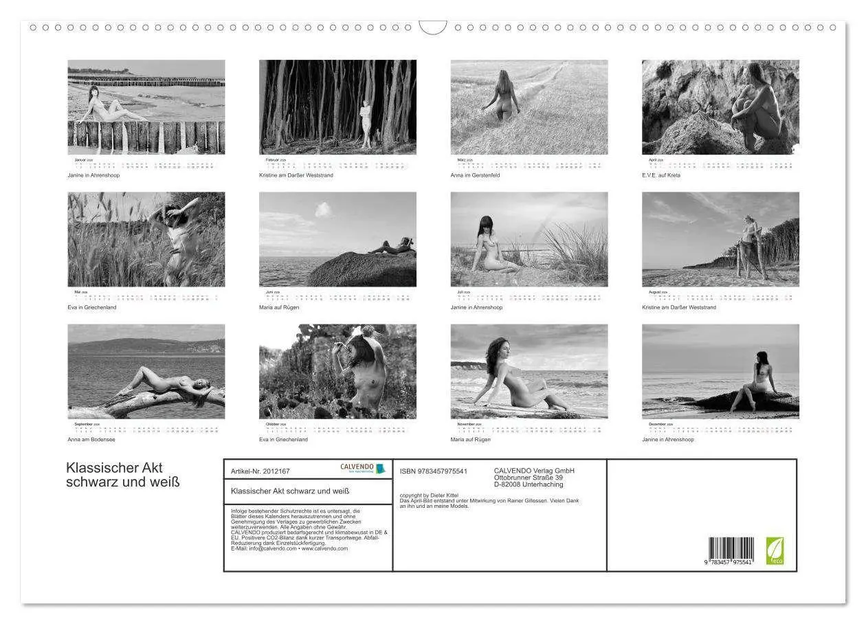 Bild: 9783457975541 | Klassischer Akt schwarz und weiß (Wandkalender 2026 DIN A2 quer),...