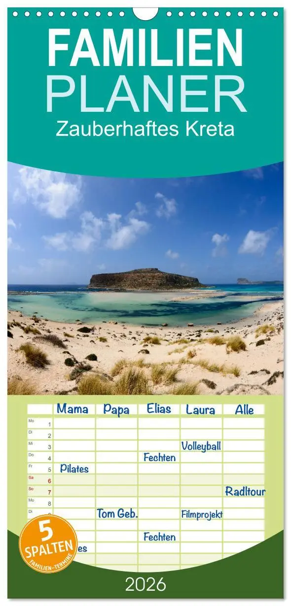 Cover: 9783516515541 | Familienplaner 2026 - Zauberhaftes Kreta mit 5 Spalten...