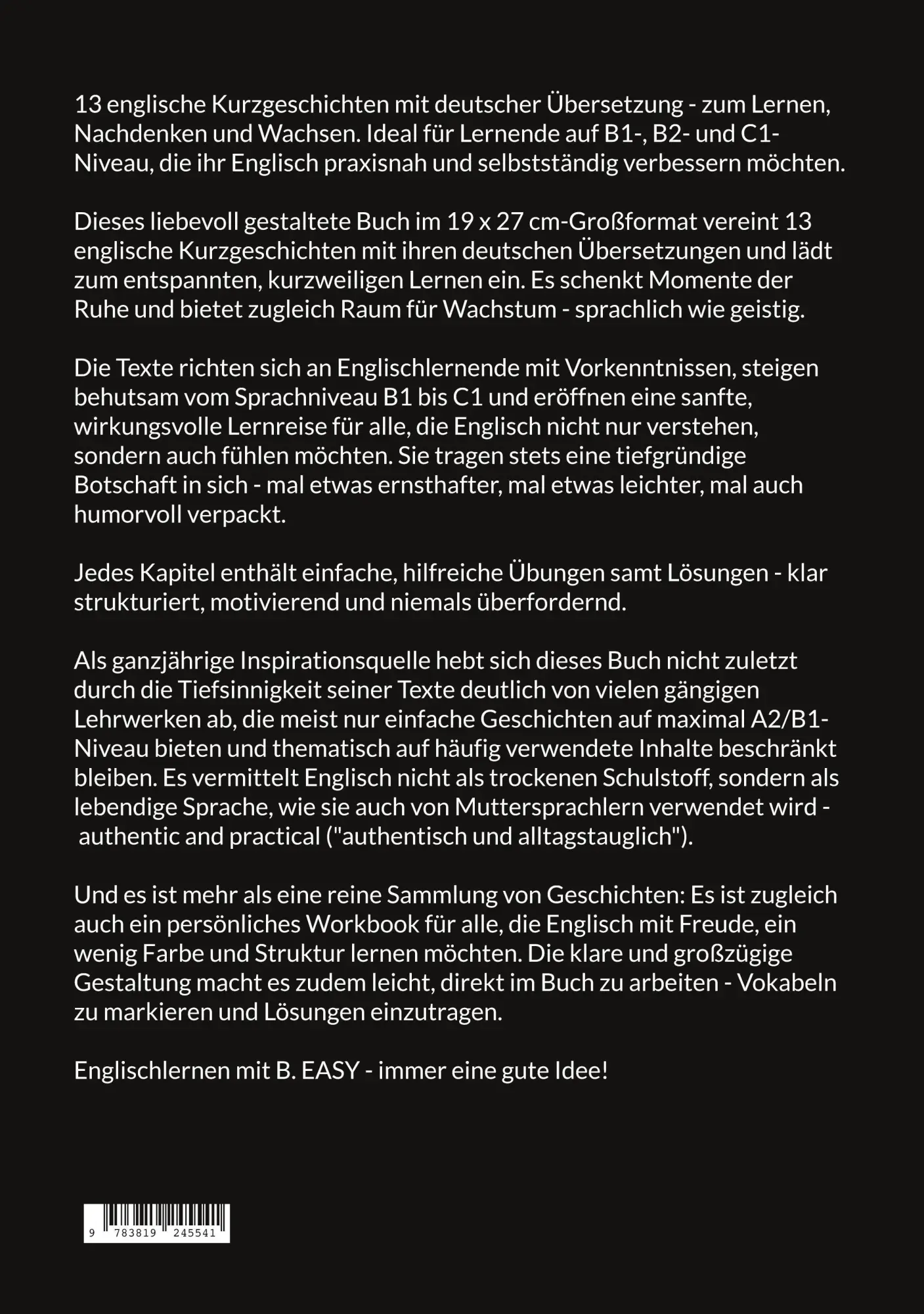 Rückseite: 9783819245541 | 13 tiefsinnige Kurzgeschichten auf Englisch und Deutsch - für Herz...