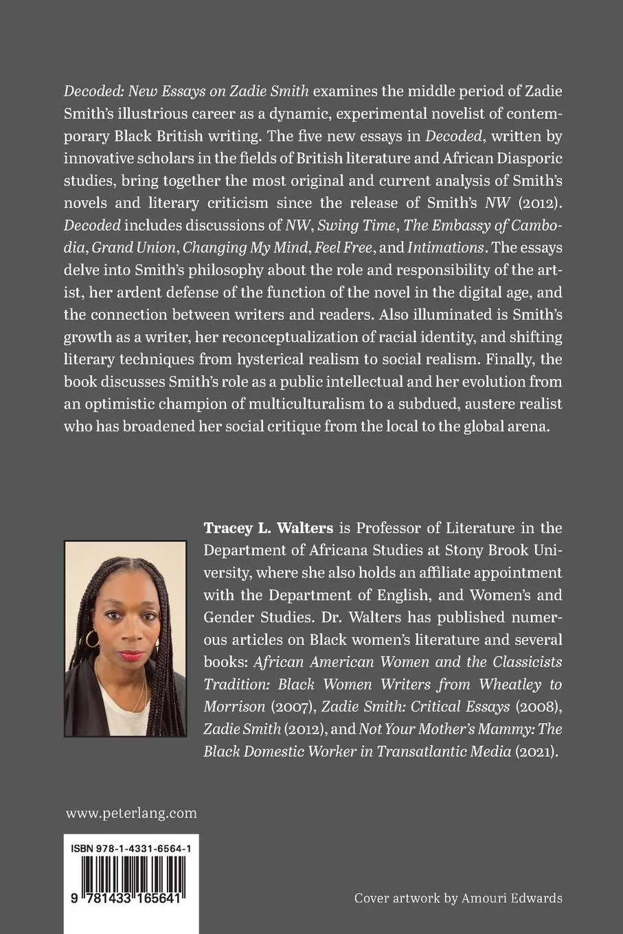 Rückseite: 9781433165641 | Decoded | New Essays on Zadie Smith | Tracey L. Walters | Taschenbuch