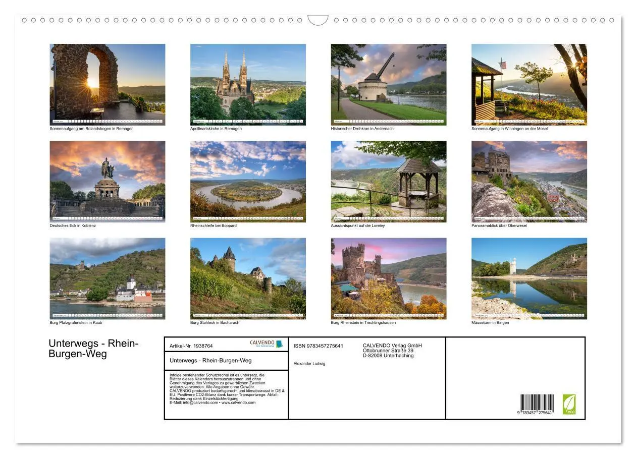 Bild: 9783457275641 | Unterwegs - Rhein-Burgen-Weg (Wandkalender 2026 DIN A2 quer),...
