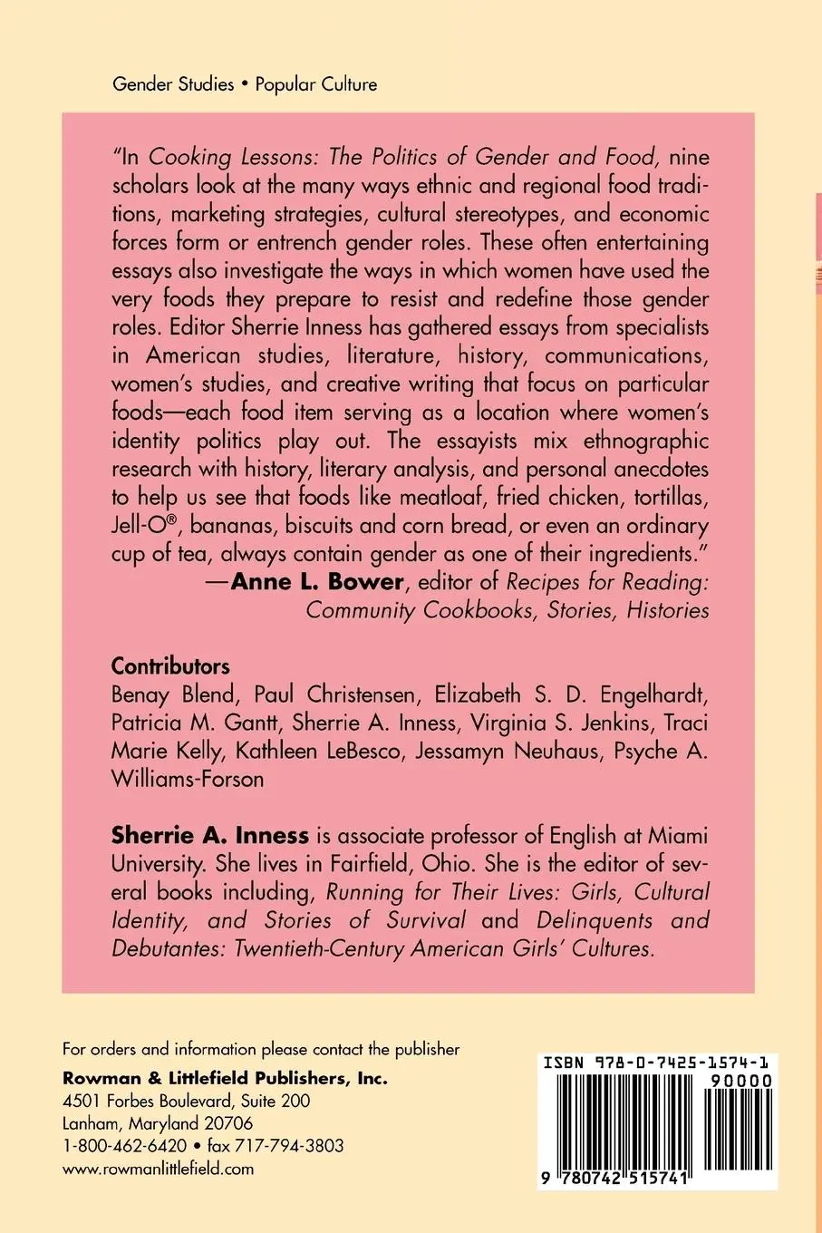 Rückseite: 9780742515741 | Cooking Lessons | The Politics of Gender and Food | Sherrie A. Inness