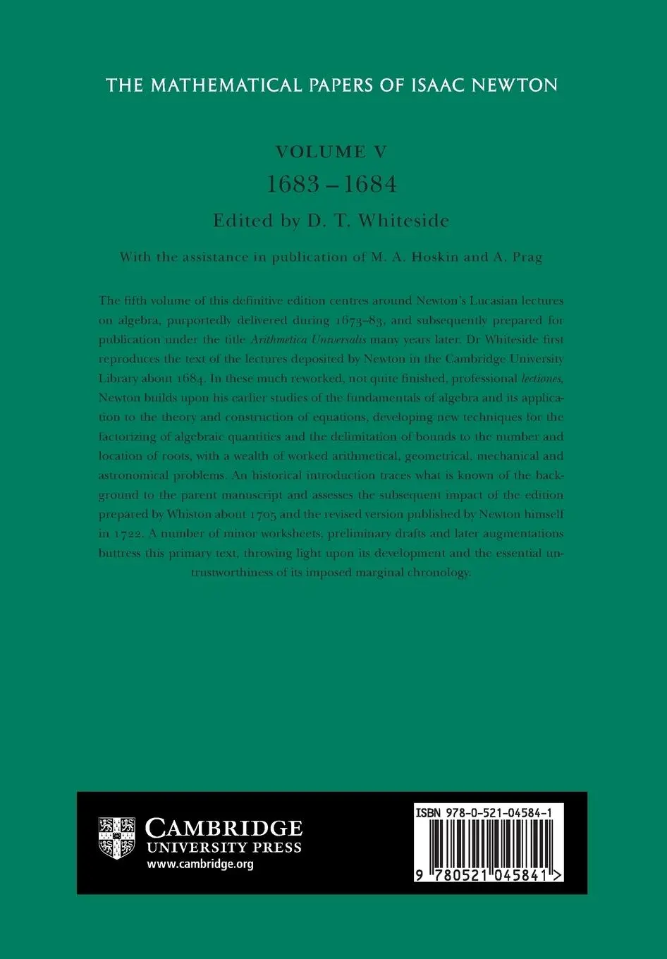 Rückseite: 9780521045841 | The Mathematical Papers of Isaac Newton | Volume 5, 1683 1684 | Newton
