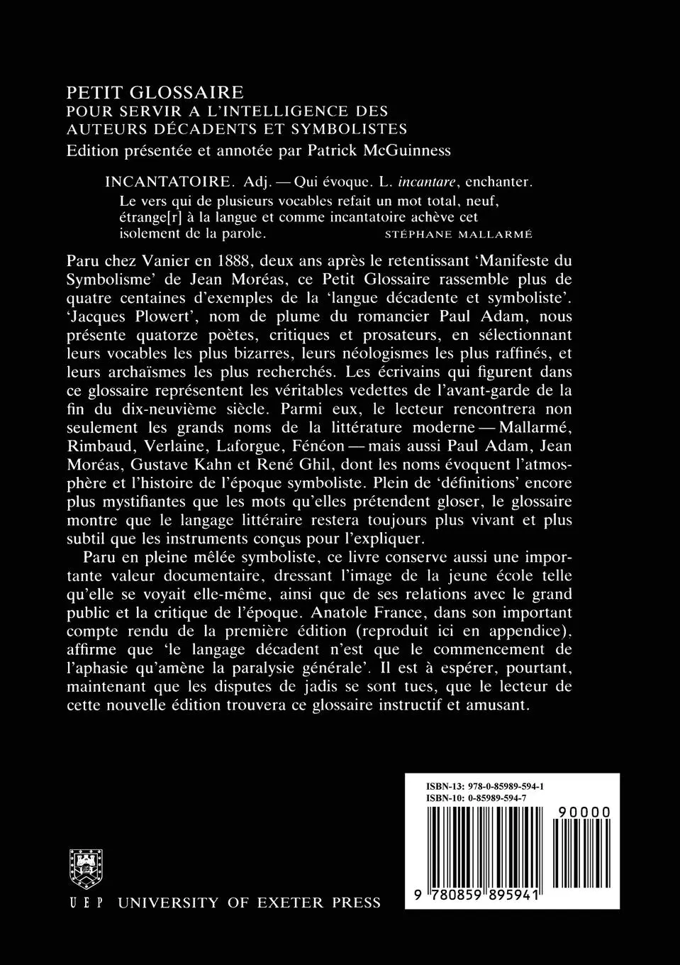Rückseite: 9780859895941 | Petit Glossaire Pour Servir A L'Intelligence Des Auteurs Decadents...