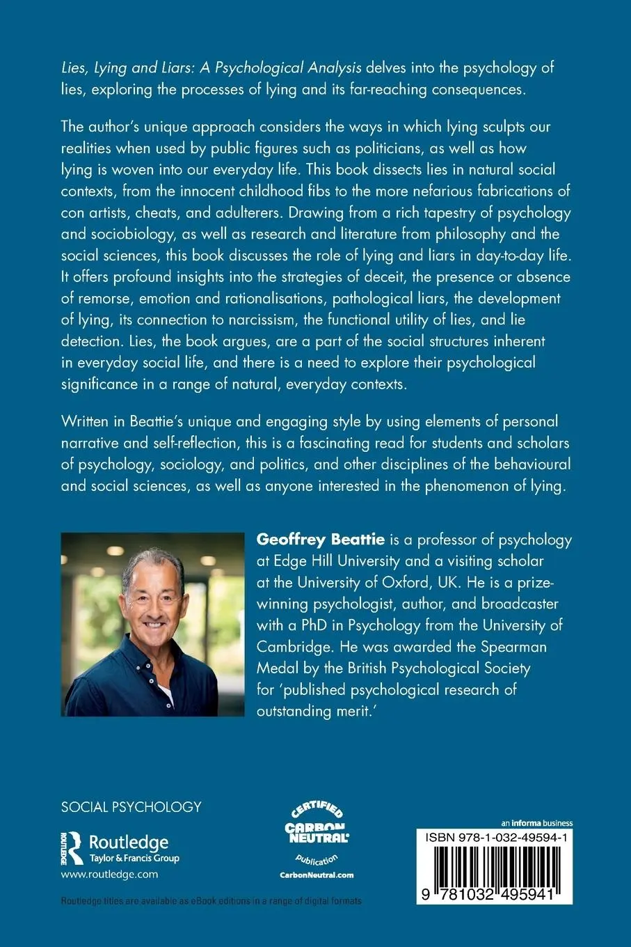 Rückseite: 9781032495941 | Lies, Lying and Liars | A Psychological Analysis | Geoffrey Beattie
