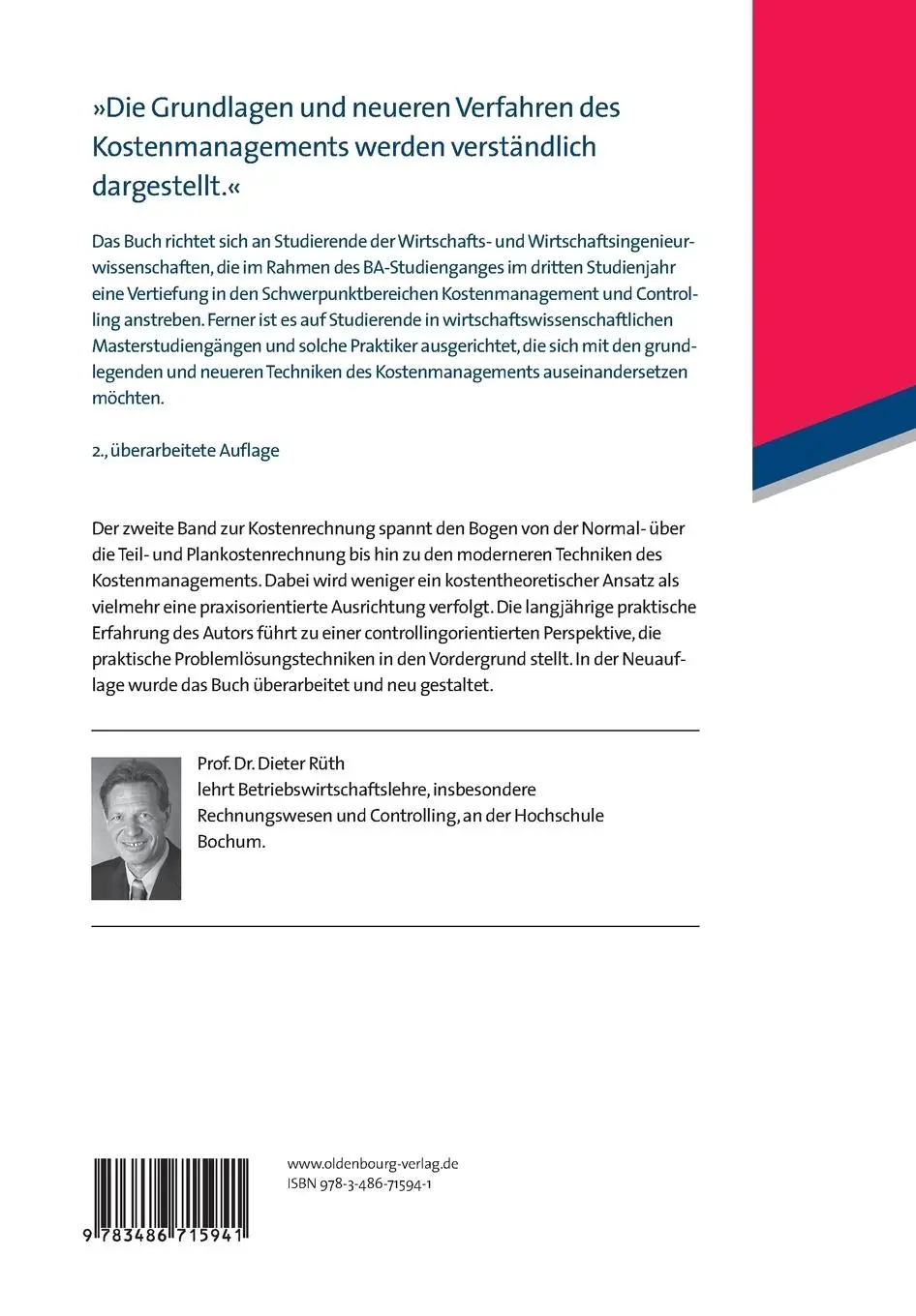 Rückseite: 9783486715941 | Kostenrechnung | Band II | Dieter Rüth | Taschenbuch | XI | Deutsch