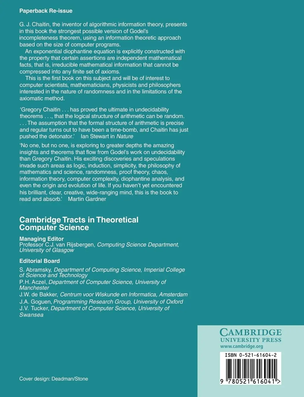 Rückseite: 9780521616041 | Algorithmic Information Theory | Gregory J. Chaitin | Taschenbuch