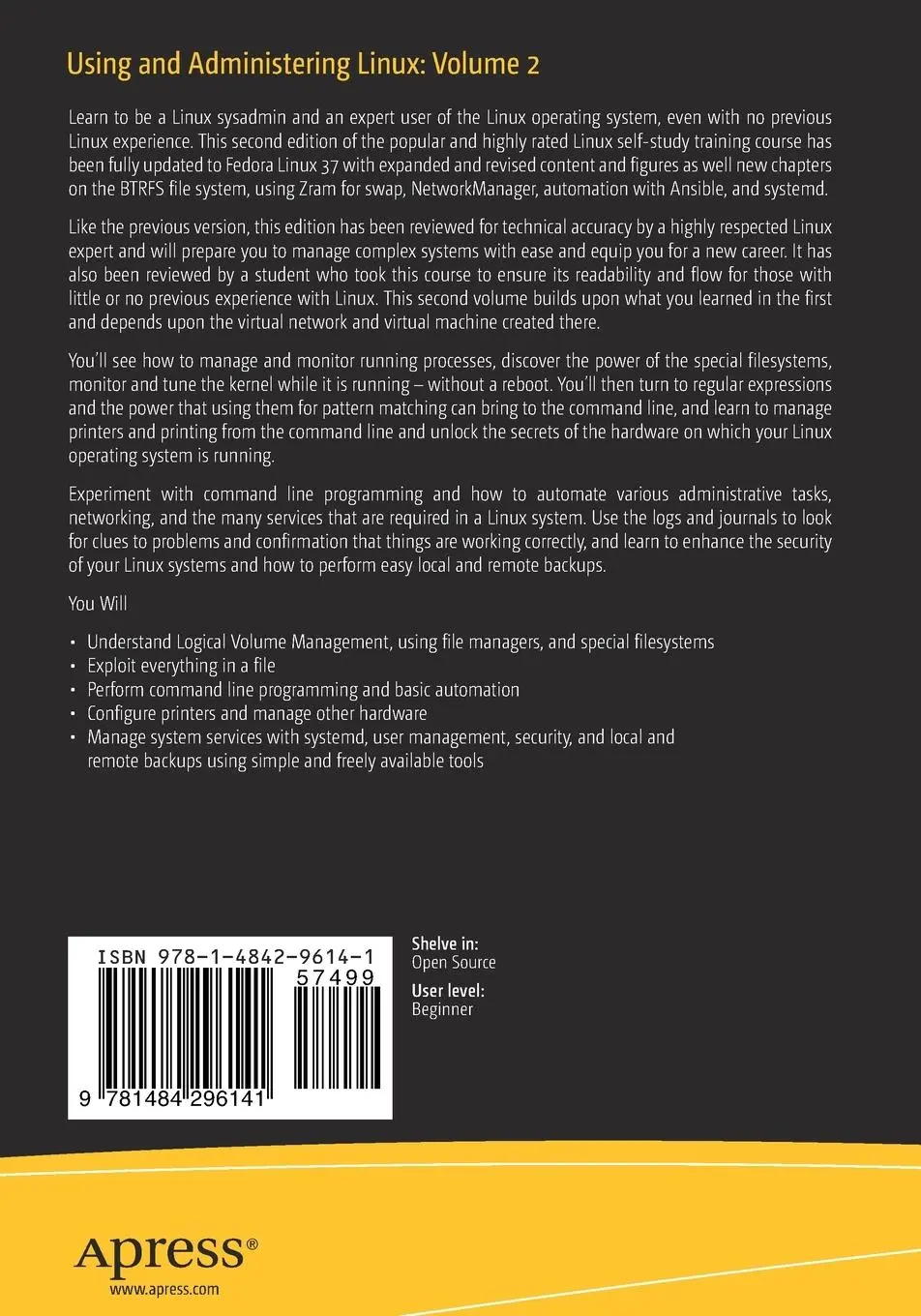 Rückseite: 9781484296141 | Using and Administering Linux: Volume 2 | David Both | Taschenbuch