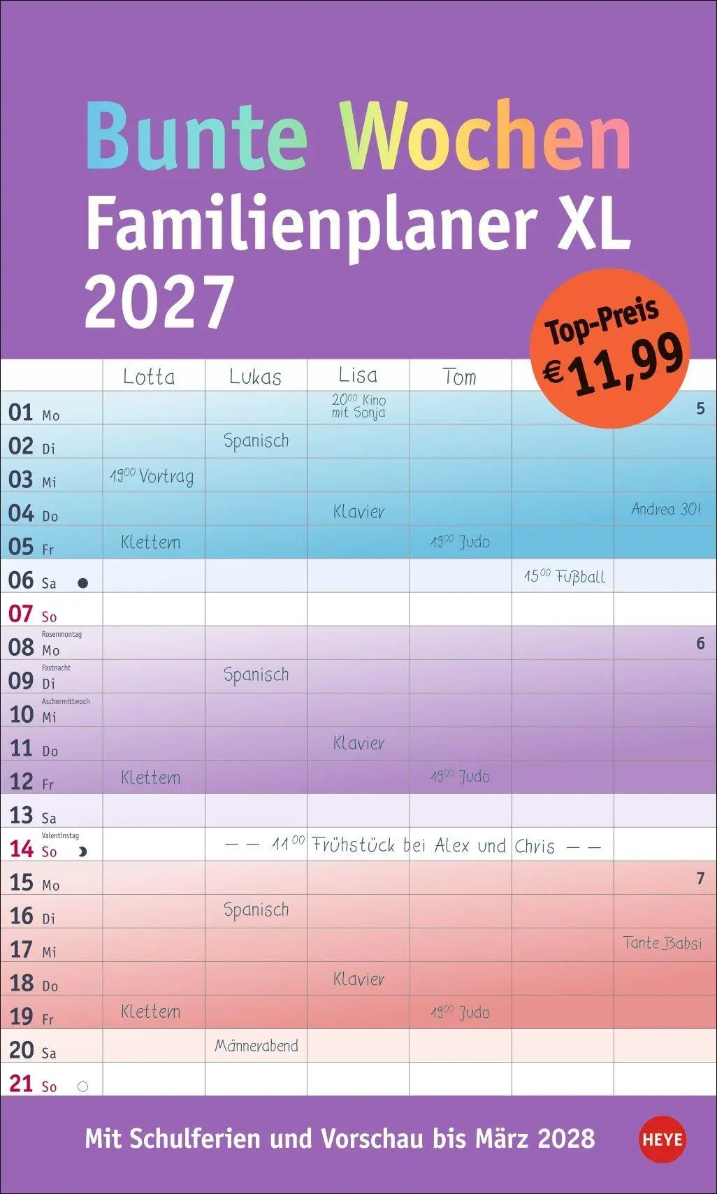 Cover: 9783756416141 | Bunte Wochen Familienplaner XL 2027 | Heye | Kalender | Spiralbindung