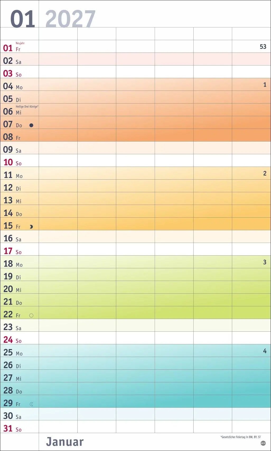 Bild: 9783756416141 | Bunte Wochen Familienplaner XL 2027 | Heye | Kalender | Spiralbindung