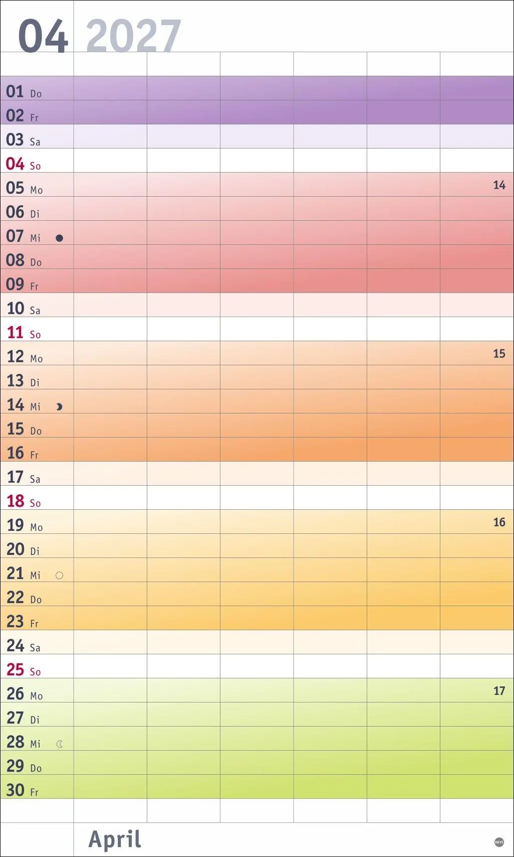 Bild: 9783756416141 | Bunte Wochen Familienplaner XL 2027 | Heye | Kalender | Spiralbindung