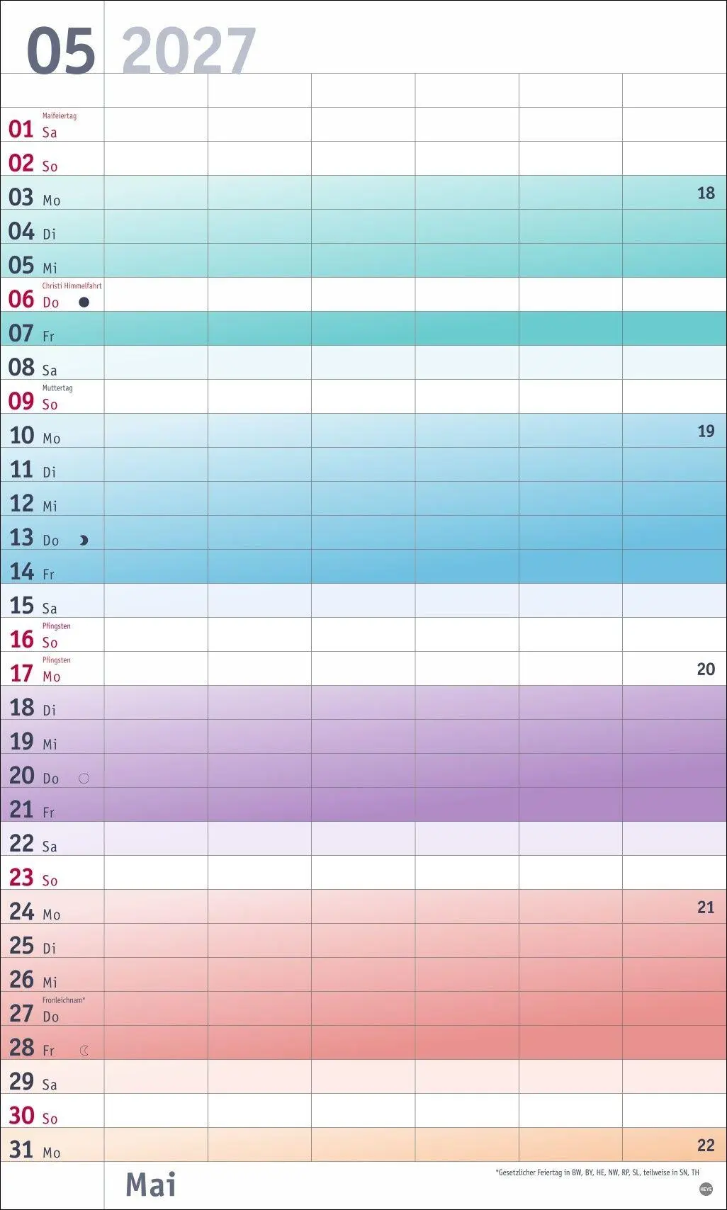Bild: 9783756416141 | Bunte Wochen Familienplaner XL 2027 | Heye | Kalender | Spiralbindung