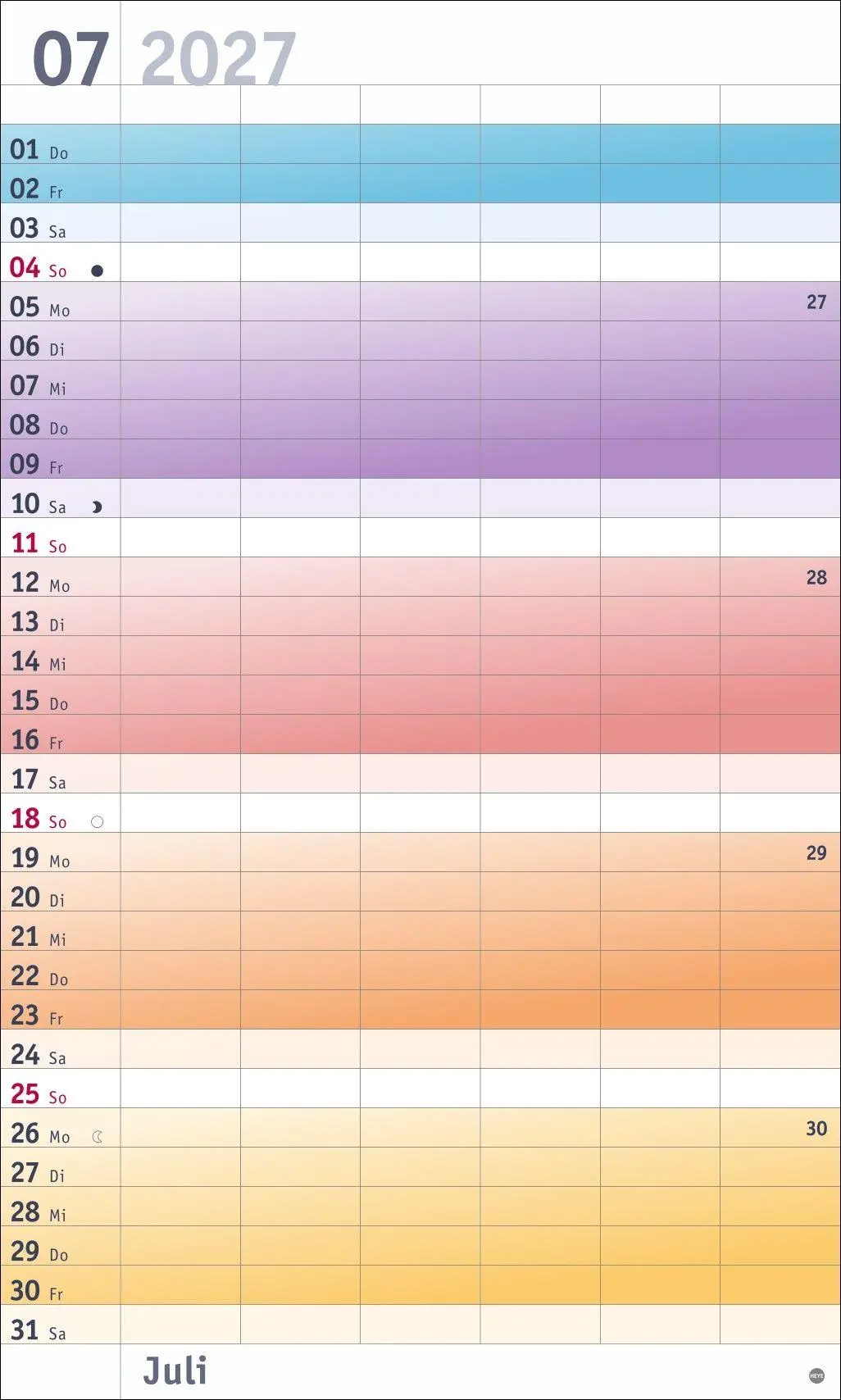 Bild: 9783756416141 | Bunte Wochen Familienplaner XL 2027 | Heye | Kalender | Spiralbindung