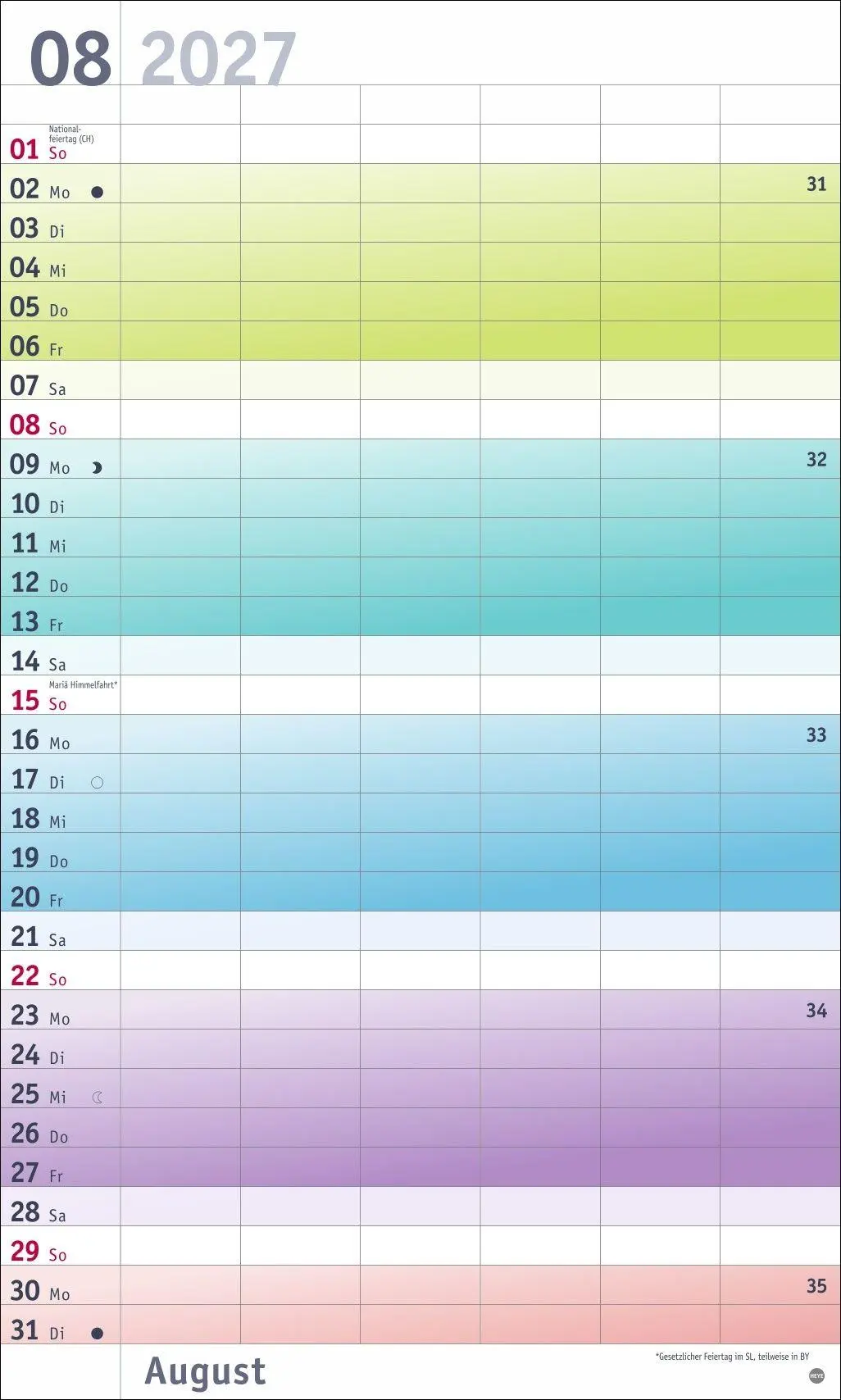 Bild: 9783756416141 | Bunte Wochen Familienplaner XL 2027 | Heye | Kalender | Spiralbindung