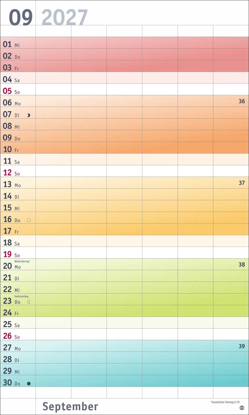 Bild: 9783756416141 | Bunte Wochen Familienplaner XL 2027 | Heye | Kalender | Spiralbindung