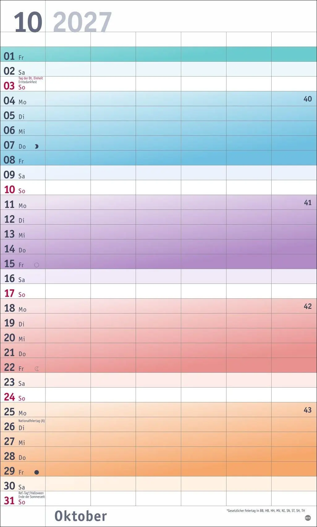 Bild: 9783756416141 | Bunte Wochen Familienplaner XL 2027 | Heye | Kalender | Spiralbindung