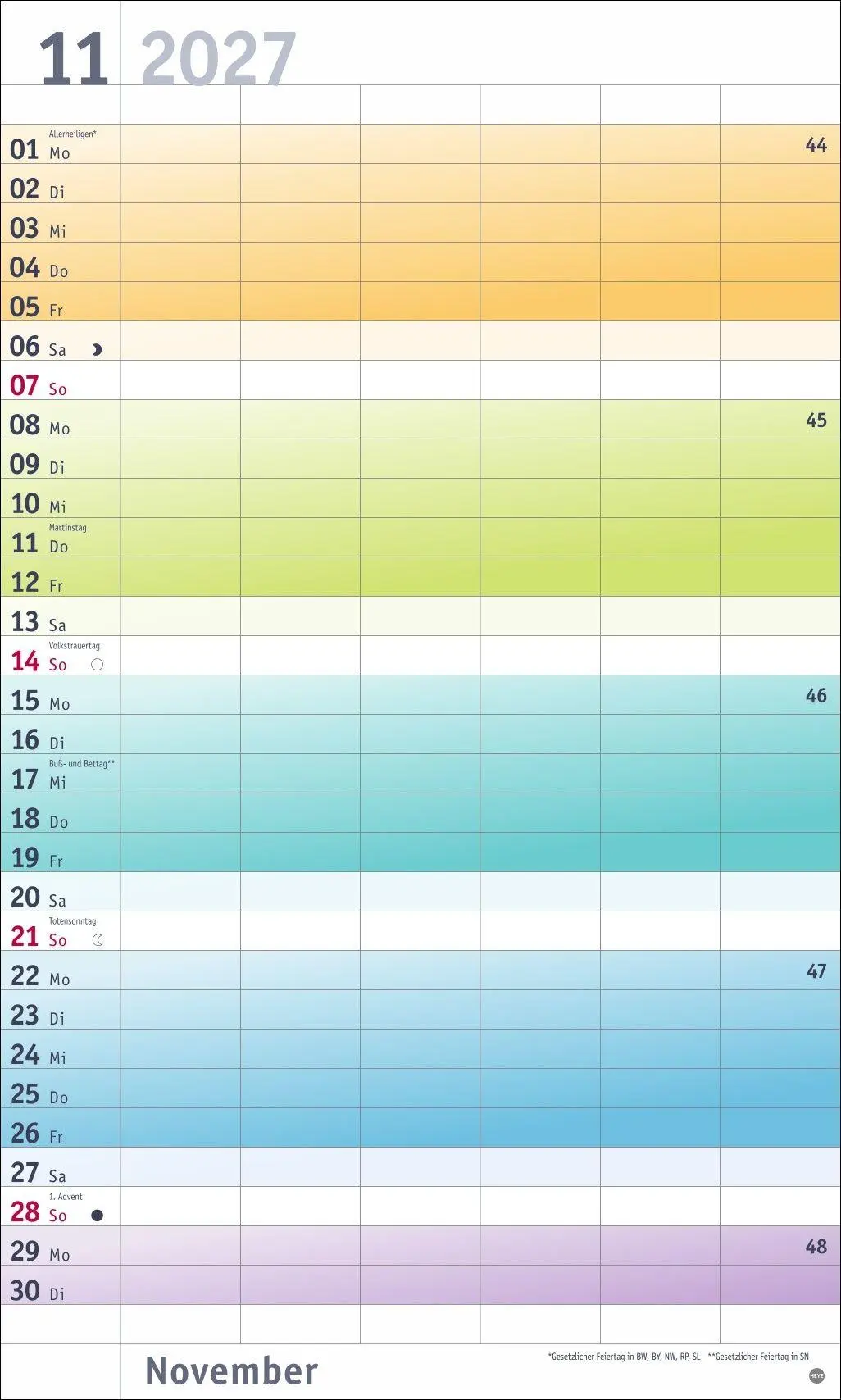 Bild: 9783756416141 | Bunte Wochen Familienplaner XL 2027 | Heye | Kalender | Spiralbindung