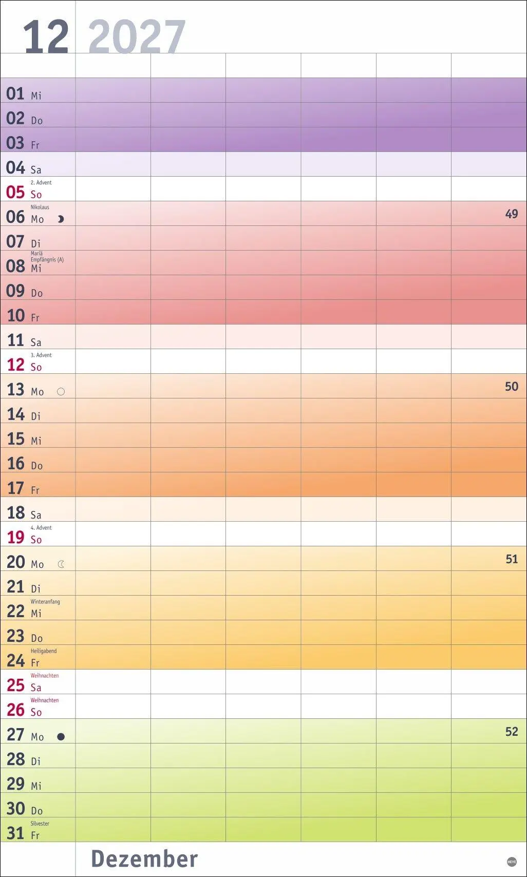 Bild: 9783756416141 | Bunte Wochen Familienplaner XL 2027 | Heye | Kalender | Spiralbindung