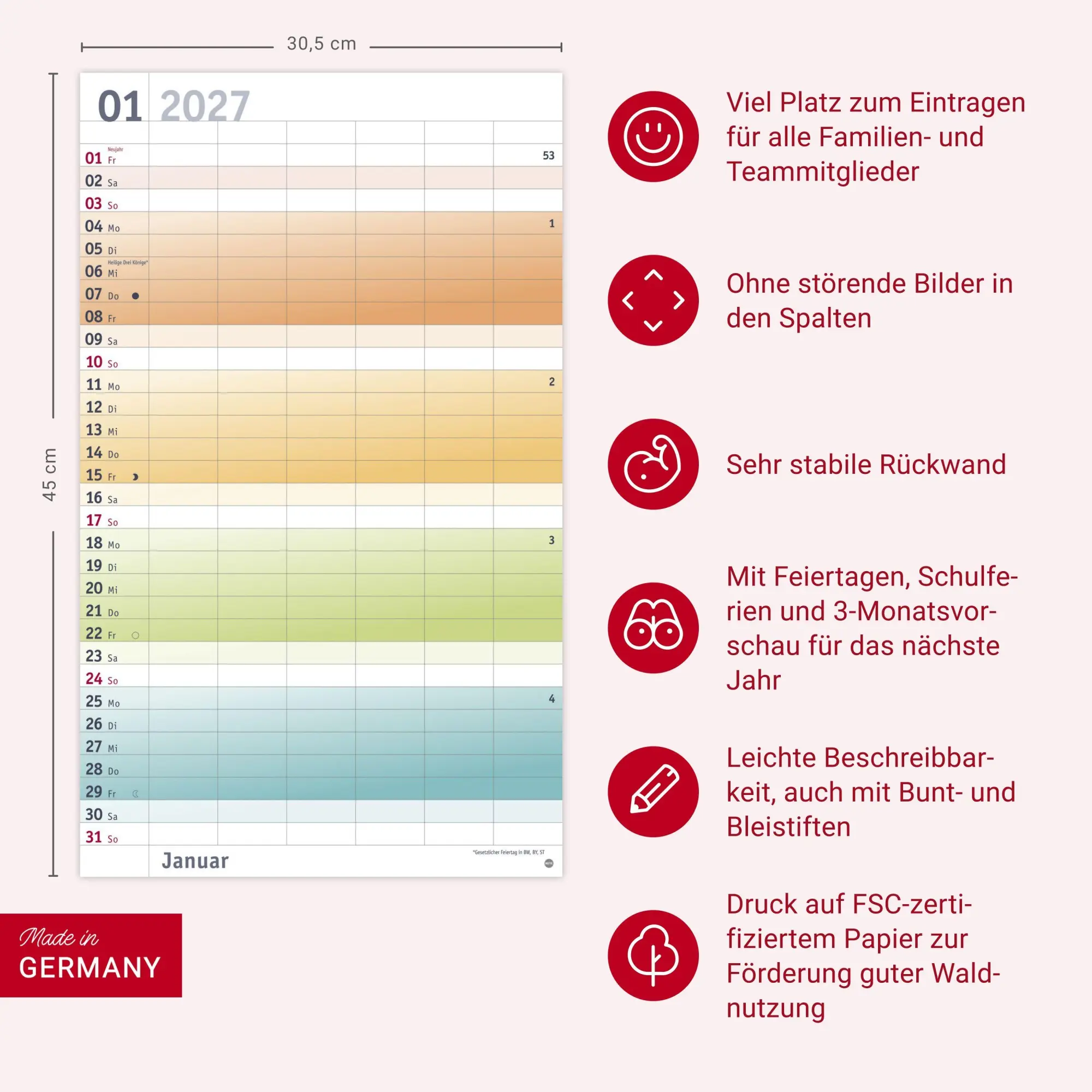 Bild: 9783756416141 | Bunte Wochen Familienplaner XL 2027 | Heye | Kalender | Spiralbindung
