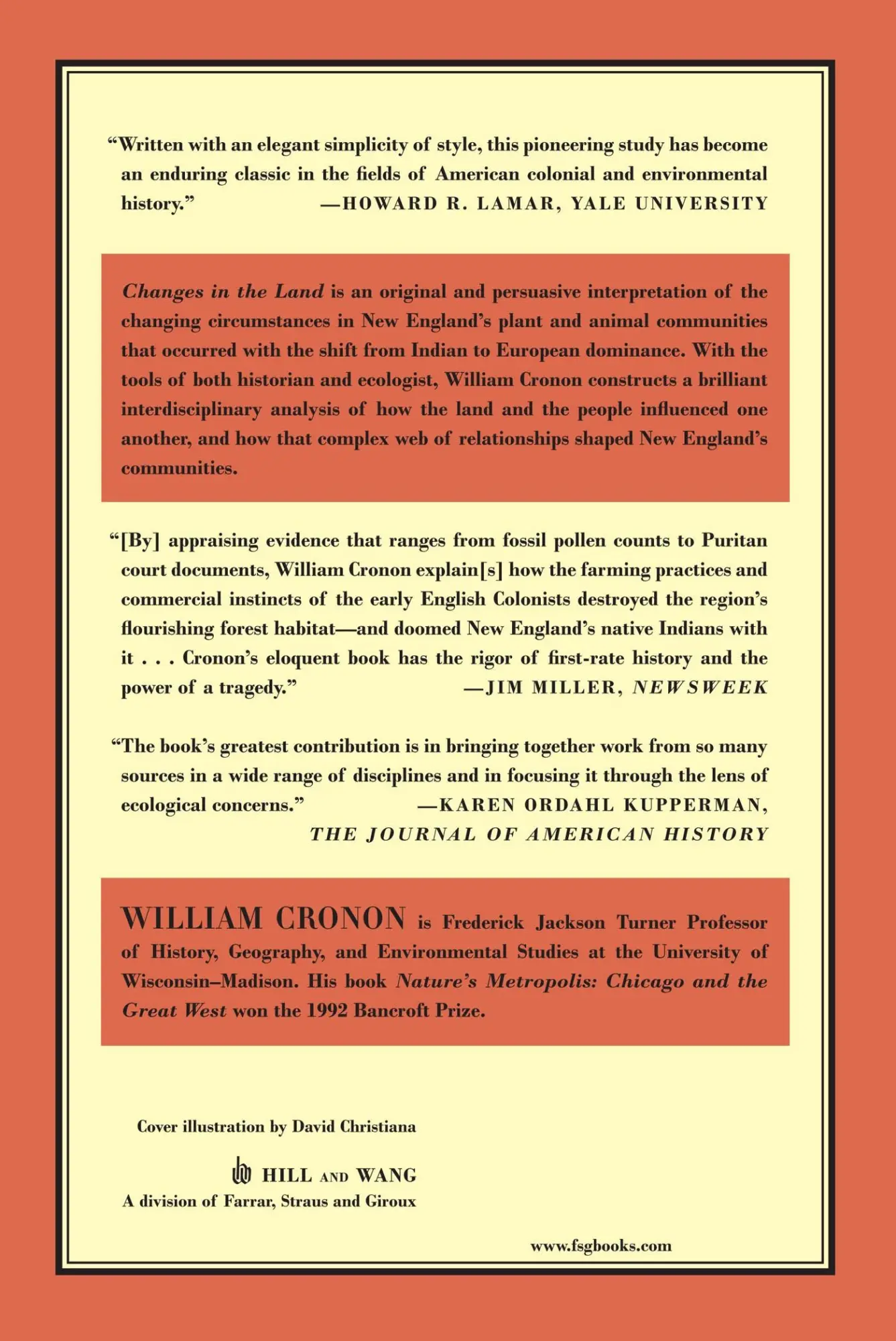 Rückseite: 9780809016341 | Changes in the Land | William Cronon | Taschenbuch | Englisch | 2003