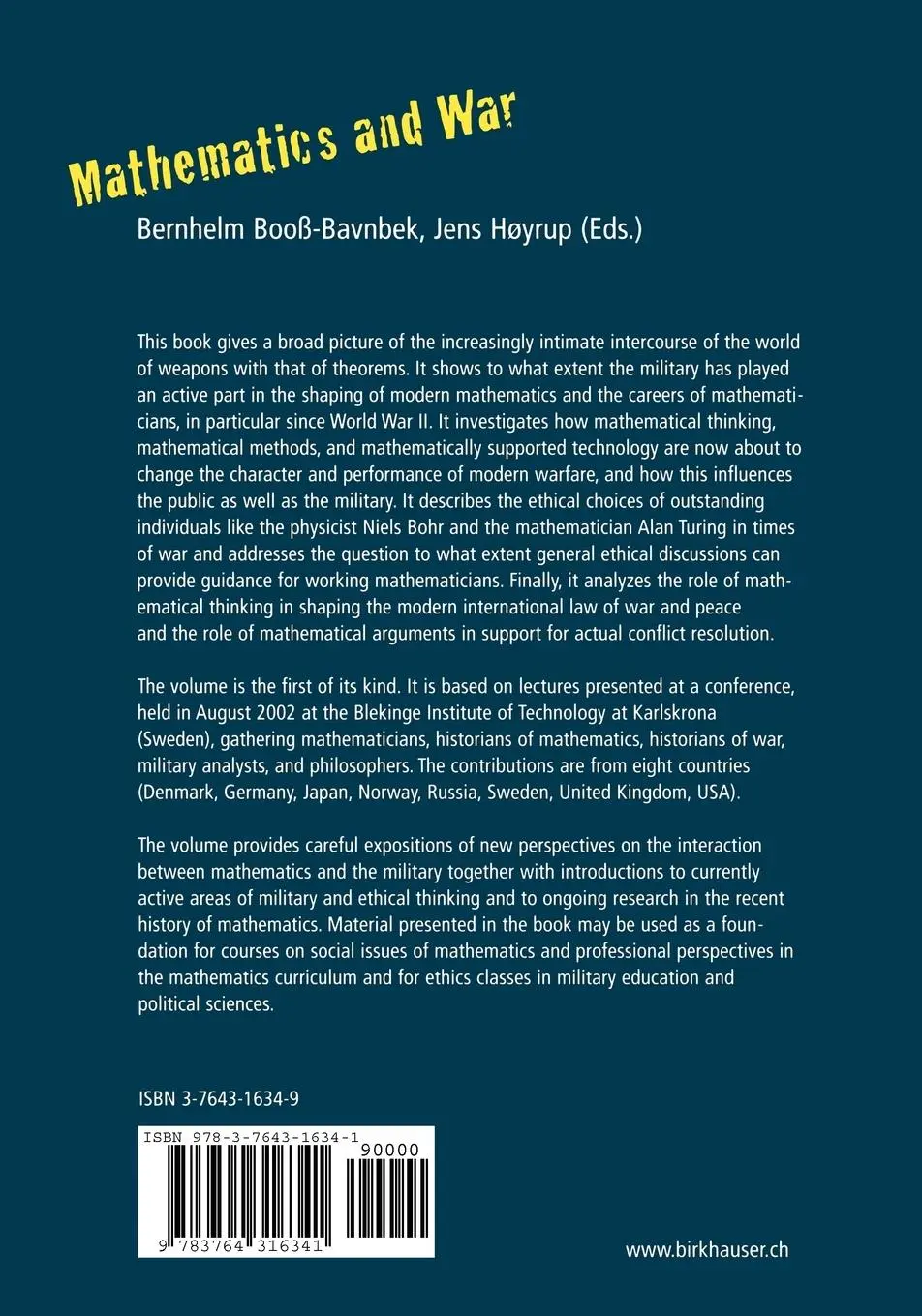 Rückseite: 9783764316341 | Mathematics and War | Jens Høyrup (u. a.) | Taschenbuch | viii | 2003