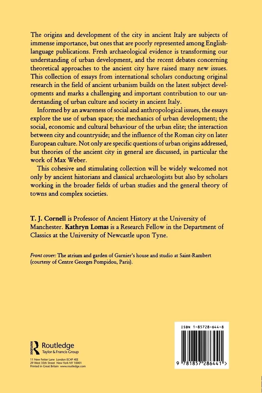 Rückseite: 9781857286441 | Urban Society In Roman Italy | Tim J. Cornell (u. a.) | Taschenbuch