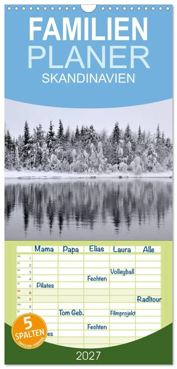 Cover: 9783594336441 | Familienplaner 2027 - SKANDINAVIEN mit 5 Spalten (Wandkalender, 21...