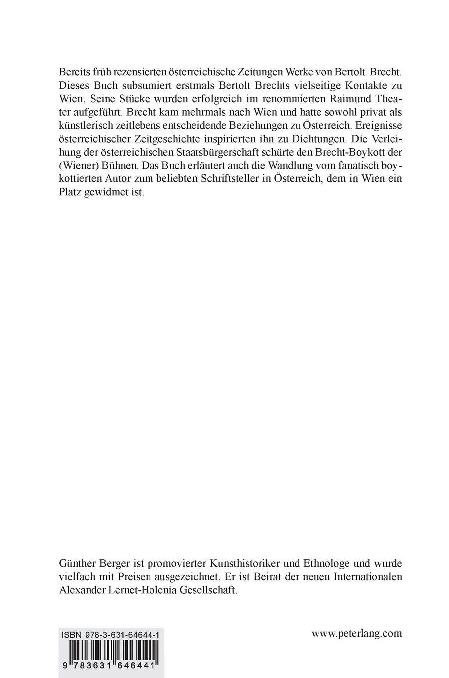 Rückseite: 9783631646441 | Bertolt Brecht in Wien | Günther Berger | Buch | Gebunden | Deutsch