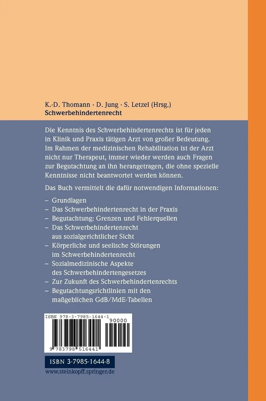Rückseite: 9783798516441 | Schwerbehindertenrecht, Begutachtung und Praxis | Thomann (u. a.)