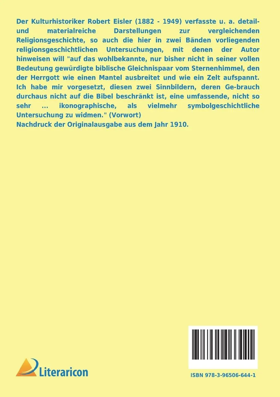 Rückseite: 9783965066441 | Weltenmantel und Himmelszelt | Robert Eisler | Taschenbuch | 356 S.