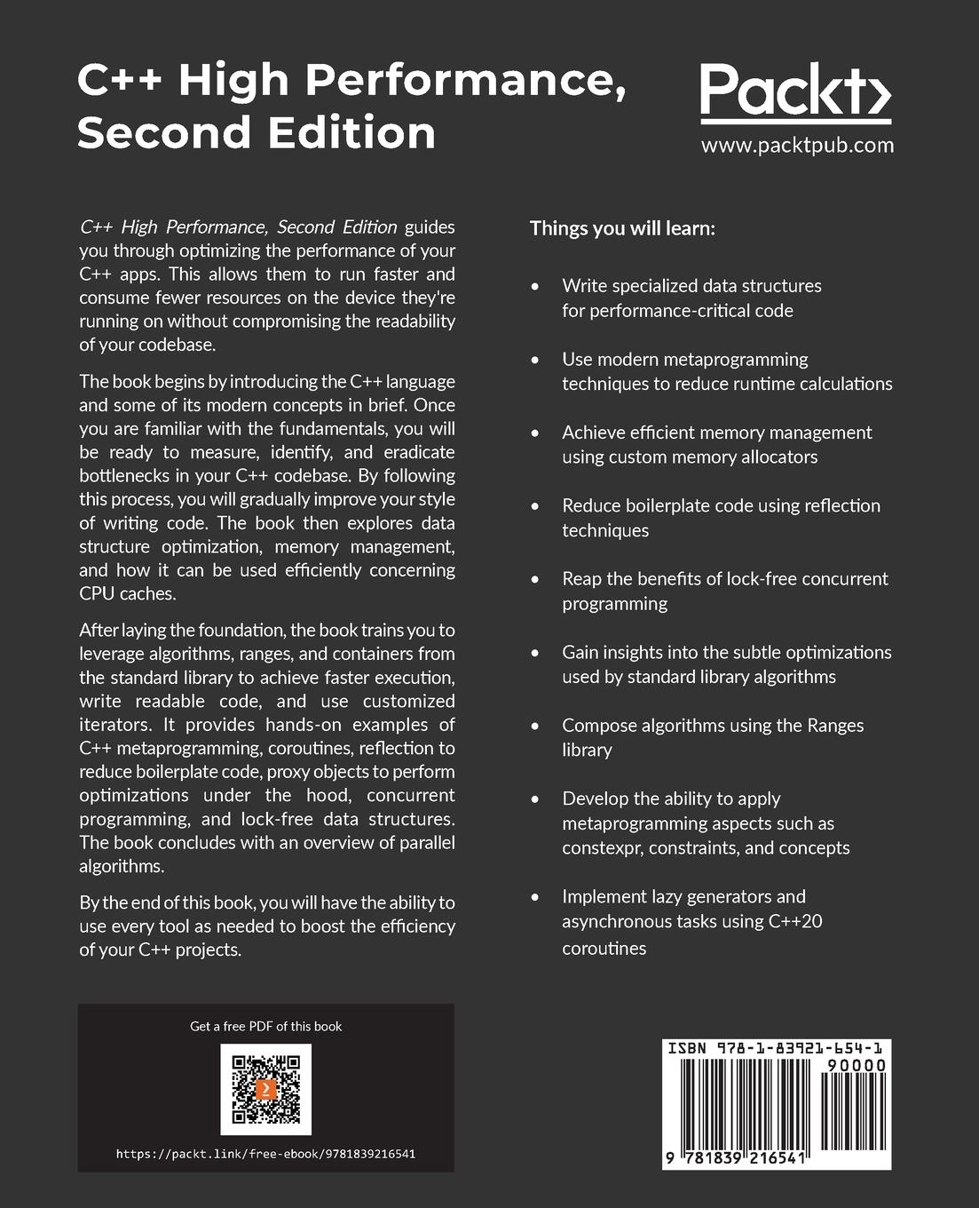 Rückseite: 9781839216541 | C++ High Performance, Second Edition | Björn Andrist (u. a.) | Buch